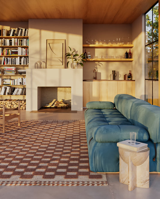 Cozy living room with a modern shag rug adding comfort and style to the décor.