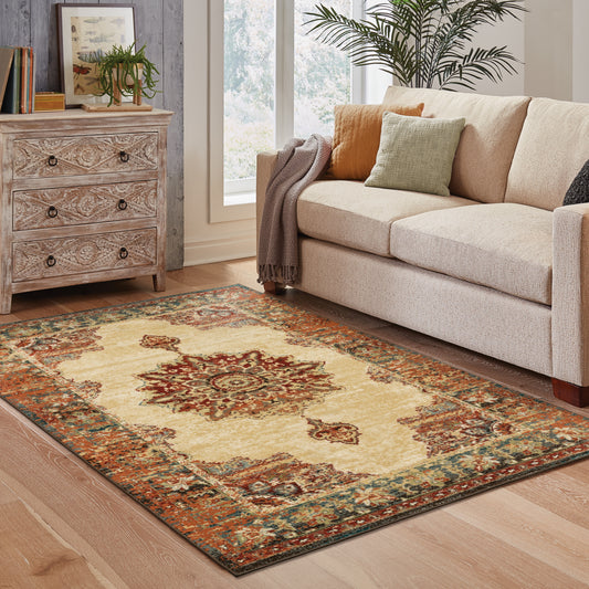 Elegant living room with a luxurious budget-friendly rug, adding warmth and style to the space